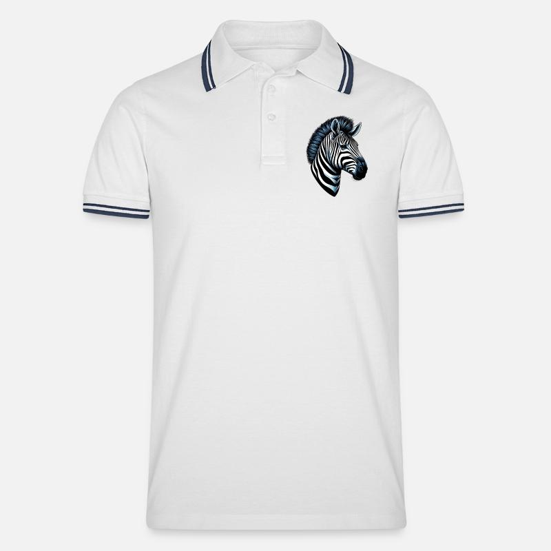 Zebra - Männer Tipped Poloshirt - Weiß/Navy
