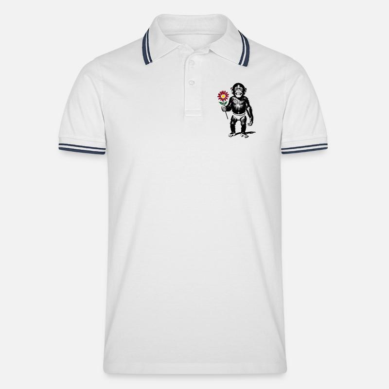 Affe mit Blume Valentinsgeschenk - Männer Tipped Poloshirt - Weiß/Navy