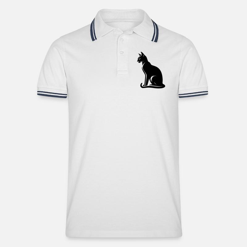 Abessiner Katze - Männer Tipped Poloshirt - Weiß/Navy