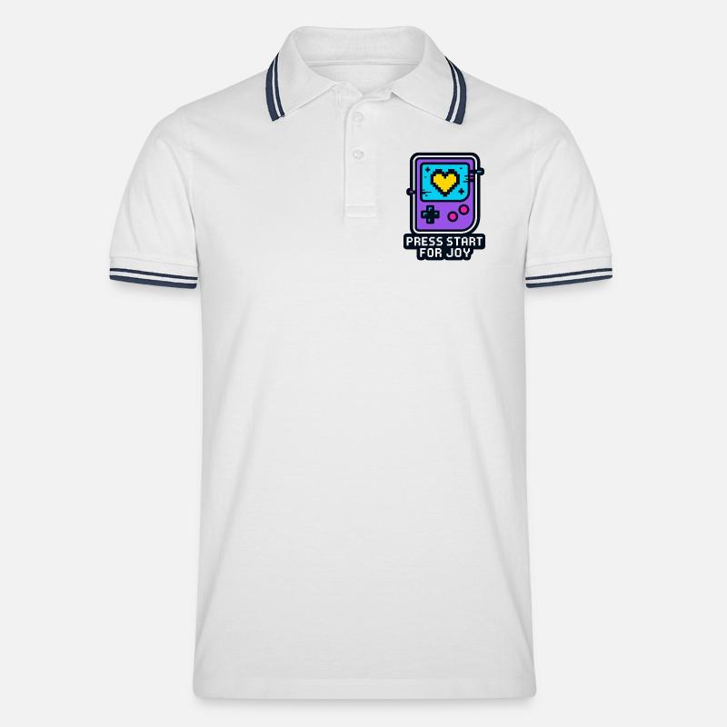 Press Start for Joy - Männer Tipped Poloshirt - Weiß/Navy