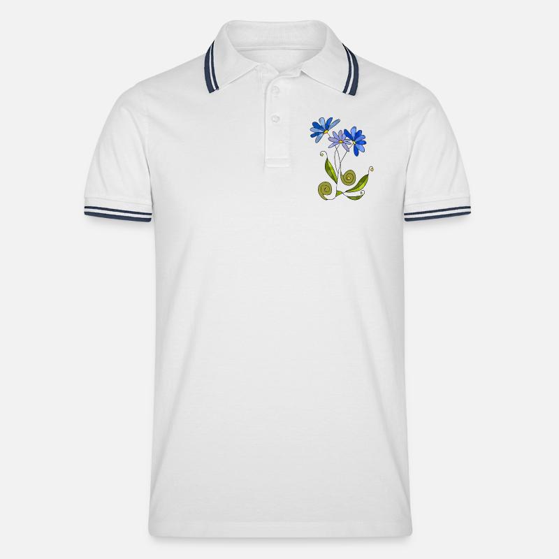 Blumen - Männer Tipped Poloshirt - Weiß/Navy