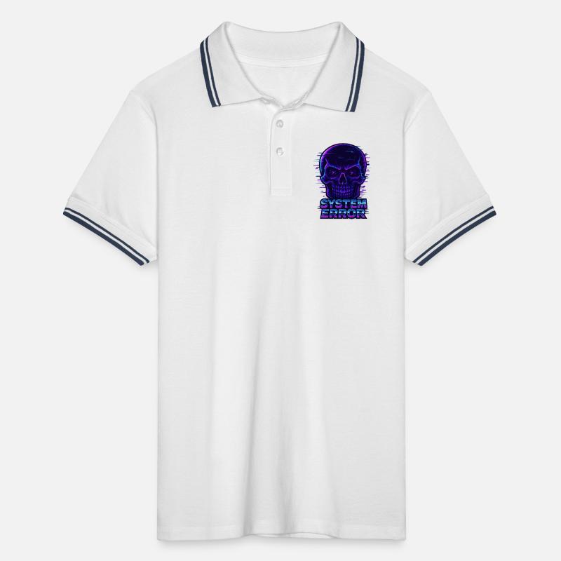 Neon Glitch Schädel mit Systemfehlertext Männer Tipped Poloshirt