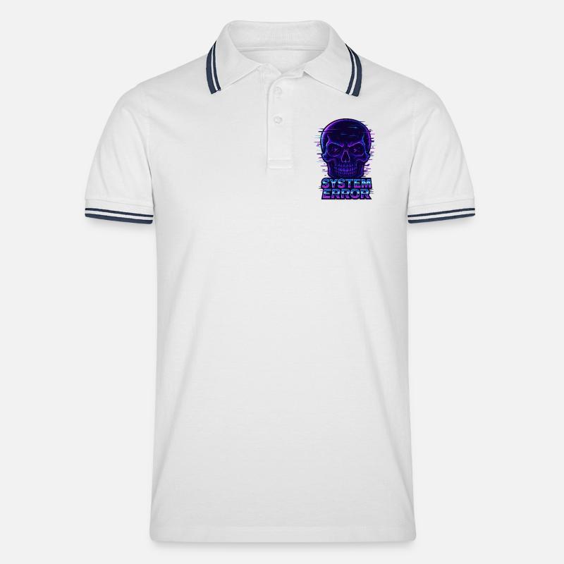 Neon Glitch Schädel mit Systemfehlertext - Männer Tipped Poloshirt - Weiß/Navy