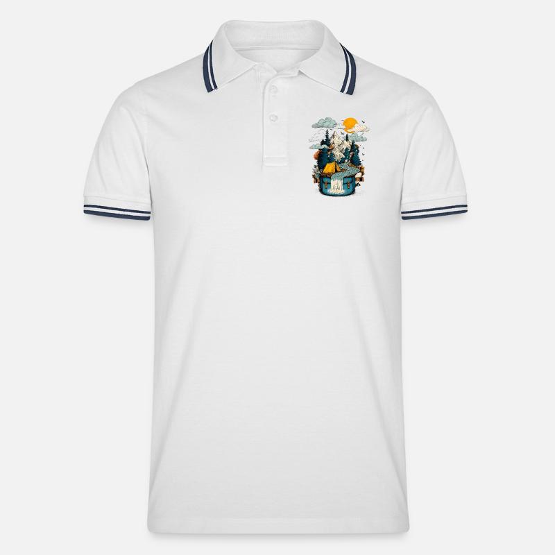Bergsee Pfad - Camping Backpacker Motiv - Männer Tipped Poloshirt - Weiß/Navy
