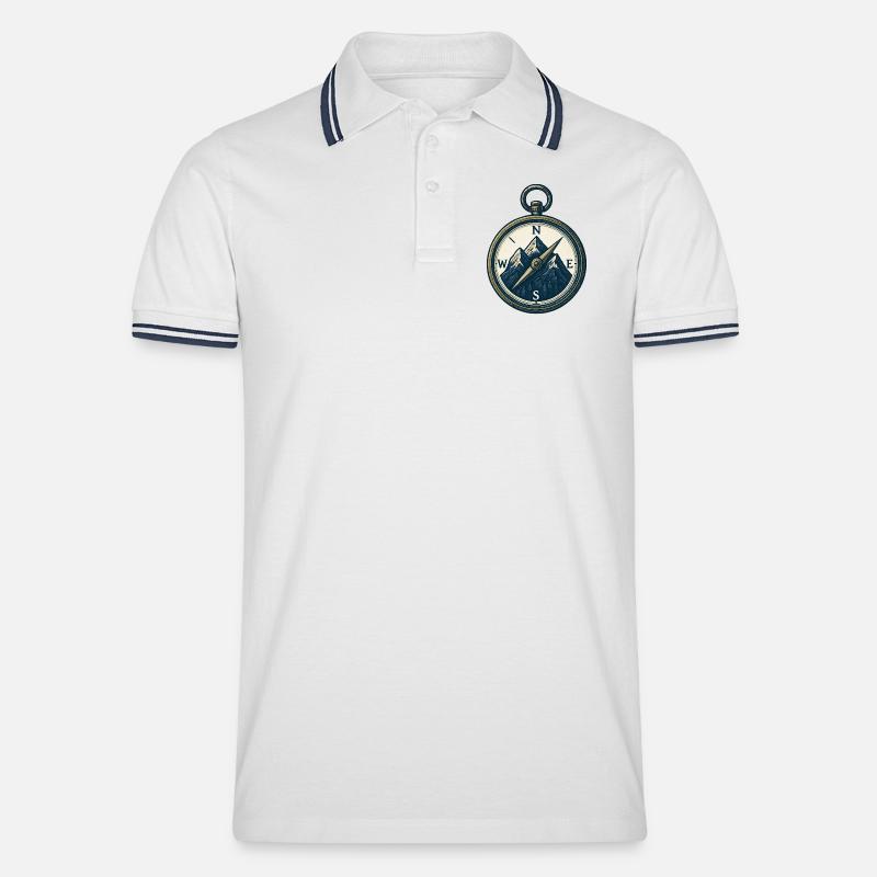 Compass Mountain Trek Azimut Wandergeschenk - Männer Tipped Poloshirt - Weiß/Navy