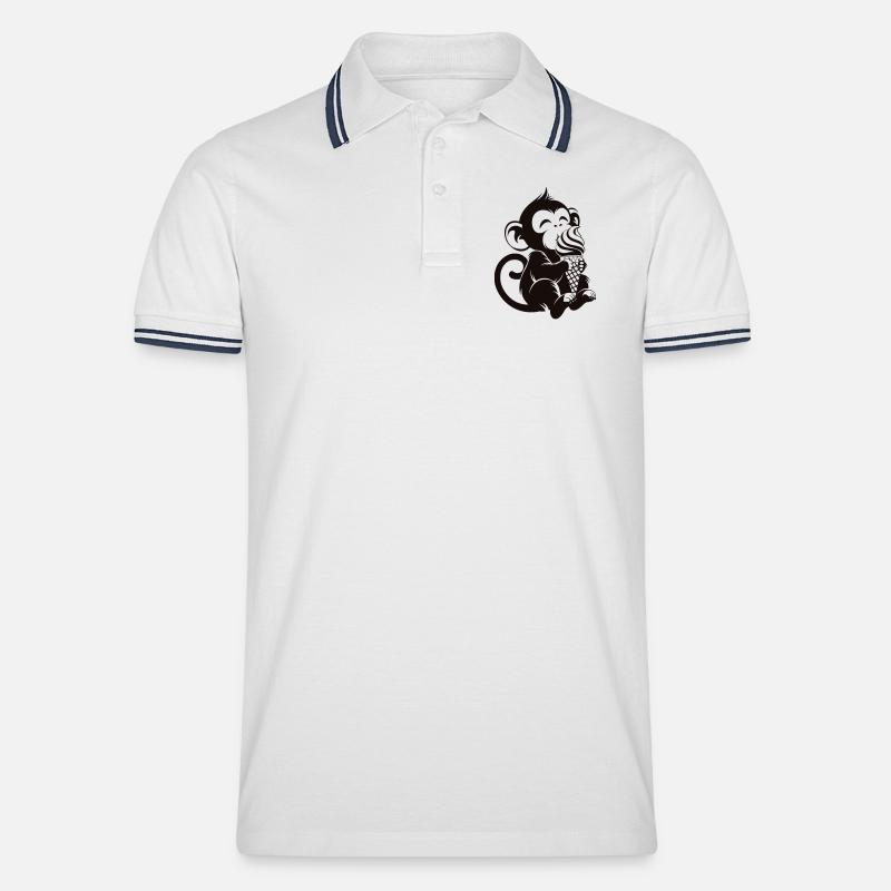 Süßer Affe mit Eis Cartoon - Männer Tipped Poloshirt - Weiß/Navy