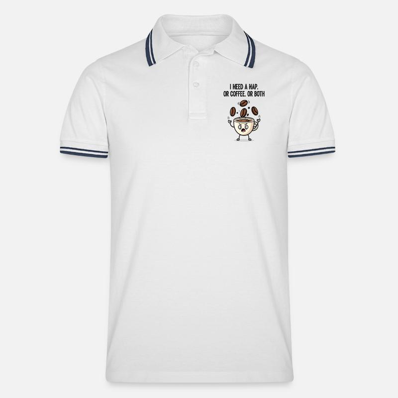 Nickerchen oder Kaffeetassen-Stimmung - Männer Tipped Poloshirt - Weiß/Navy