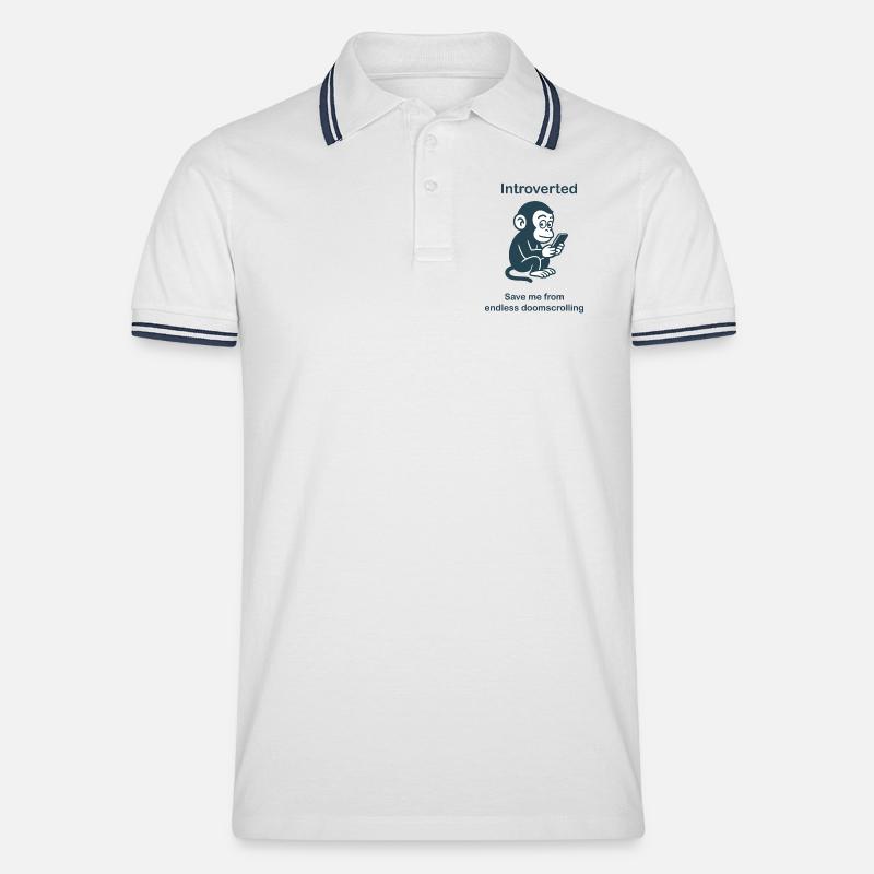 Introvertierter – Endloses Doomscrolling - Männer Tipped Poloshirt - Weiß/Navy