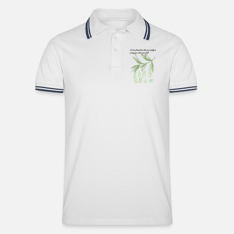 Leaf Embrace: Ehrliche Freundschaftszitat - Männer Tipped Poloshirt - Weiß/Navy