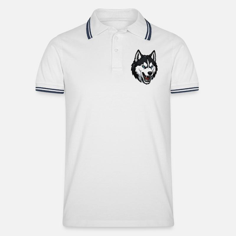 Wolfskopf mit blauem Blick - Männer Tipped Poloshirt - Weiß/Navy