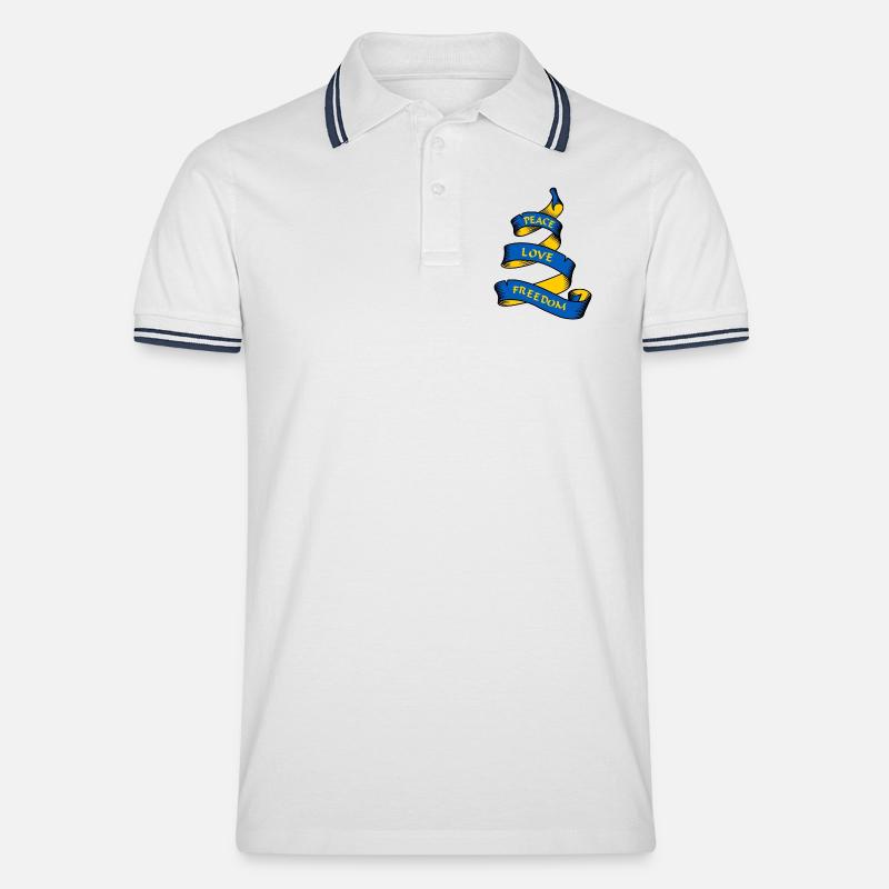 Curl-Banner mit Text Ukraine - Männer Tipped Poloshirt - Weiß/Navy