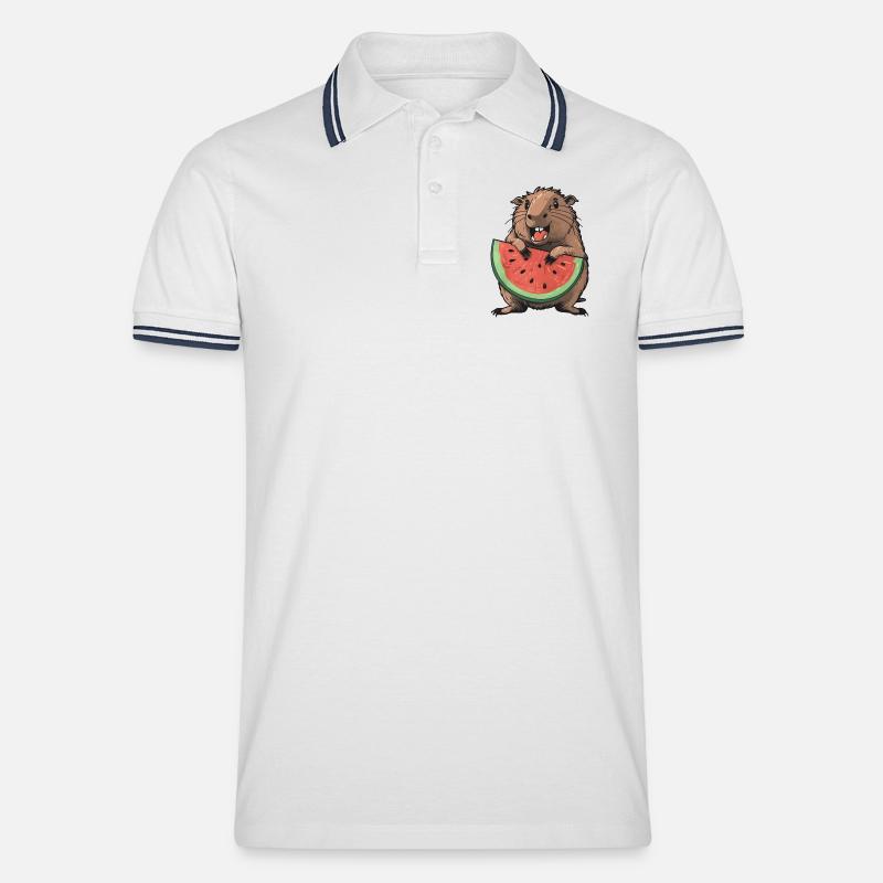 Capybara mangeant de la pastèque - Polo tipped Homme - blanc/marine