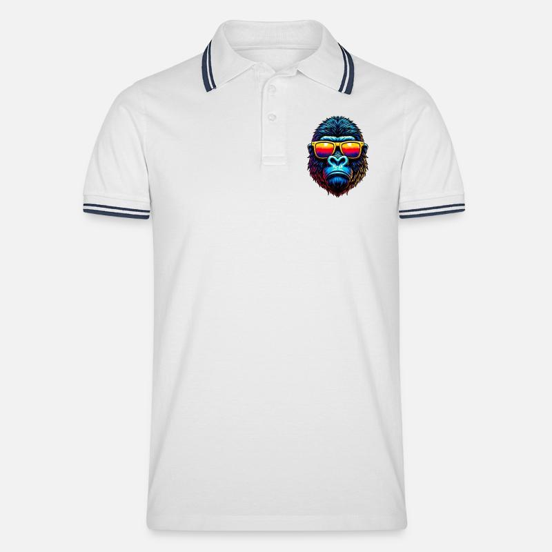 Gorilla - Männer Tipped Poloshirt - Weiß/Navy