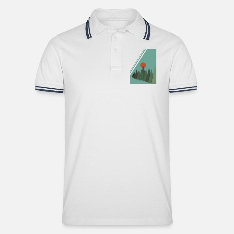 Abstrakte Berglandschaft mit roter Sonne - Männer Tipped Poloshirt - Weiß/Navy