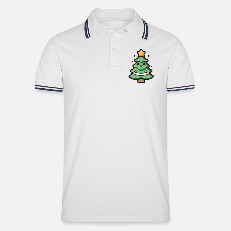 Kawaii Weihnachtsbaum Illustration - Männer Tipped Poloshirt - Weiß/Navy