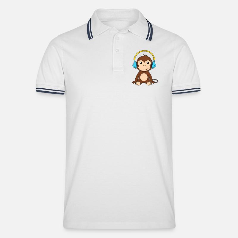 Niedlicher Affe mit Kopfhörern Design - Männer Tipped Poloshirt - Weiß/Navy
