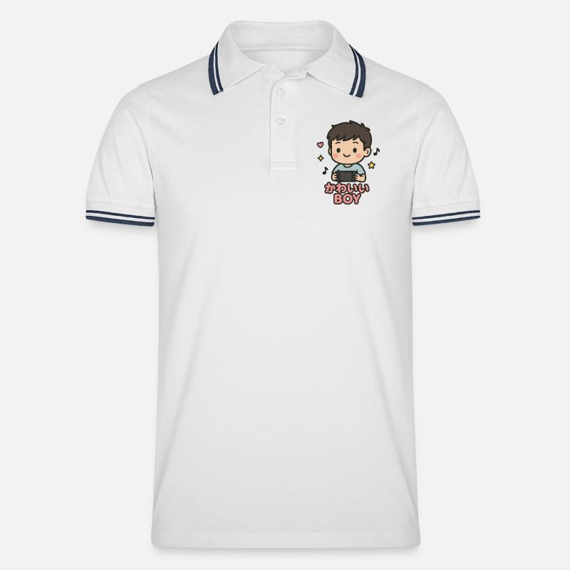 Süßer Junge mit Gamecontroller - Männer Tipped Poloshirt - Weiß/Navy