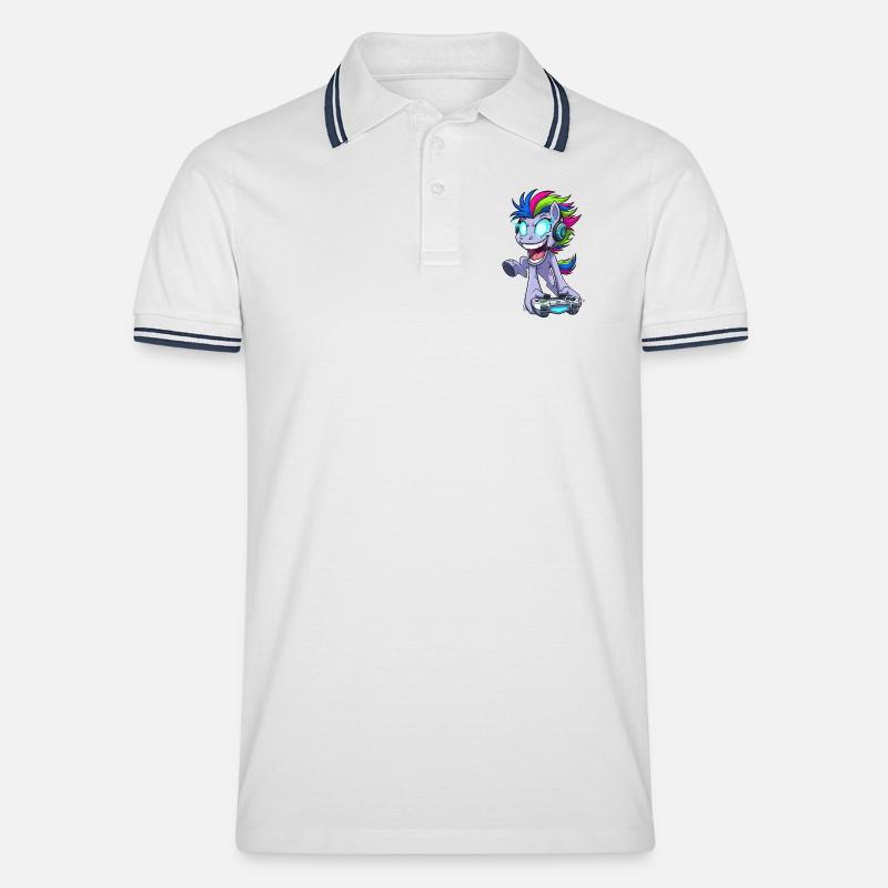 Funkelnder Gaming Pegasus mit Kopfhörer - Männer Tipped Poloshirt - Weiß/Navy