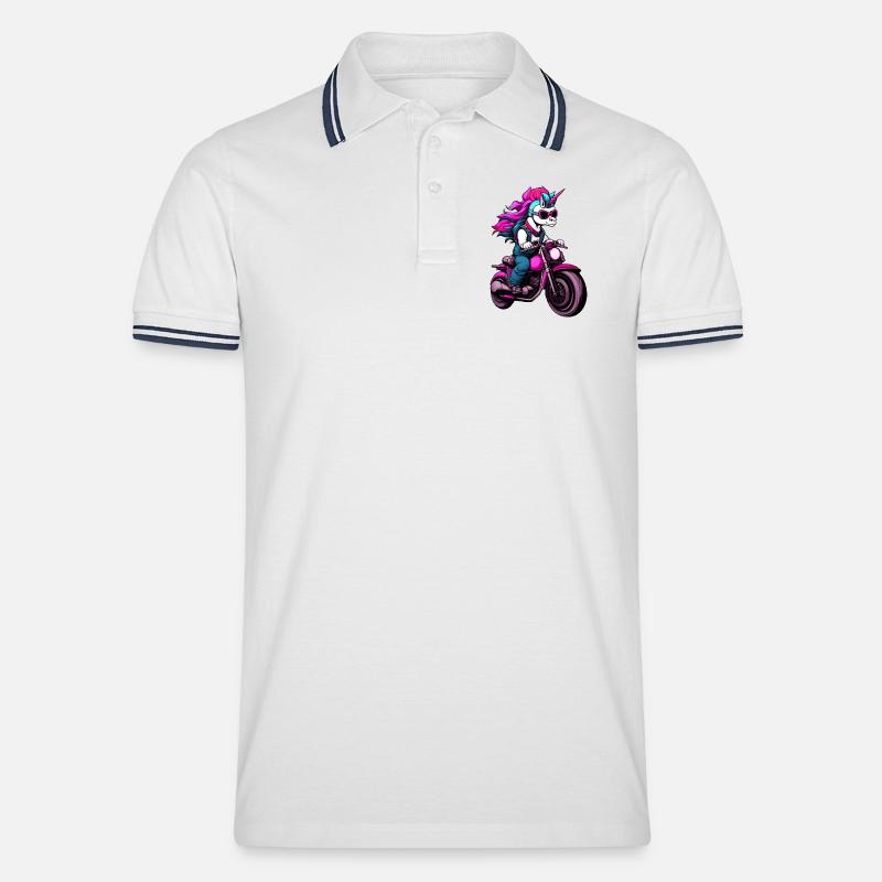 Motorrad Einhörner - Männer Tipped Poloshirt - Weiß/Navy