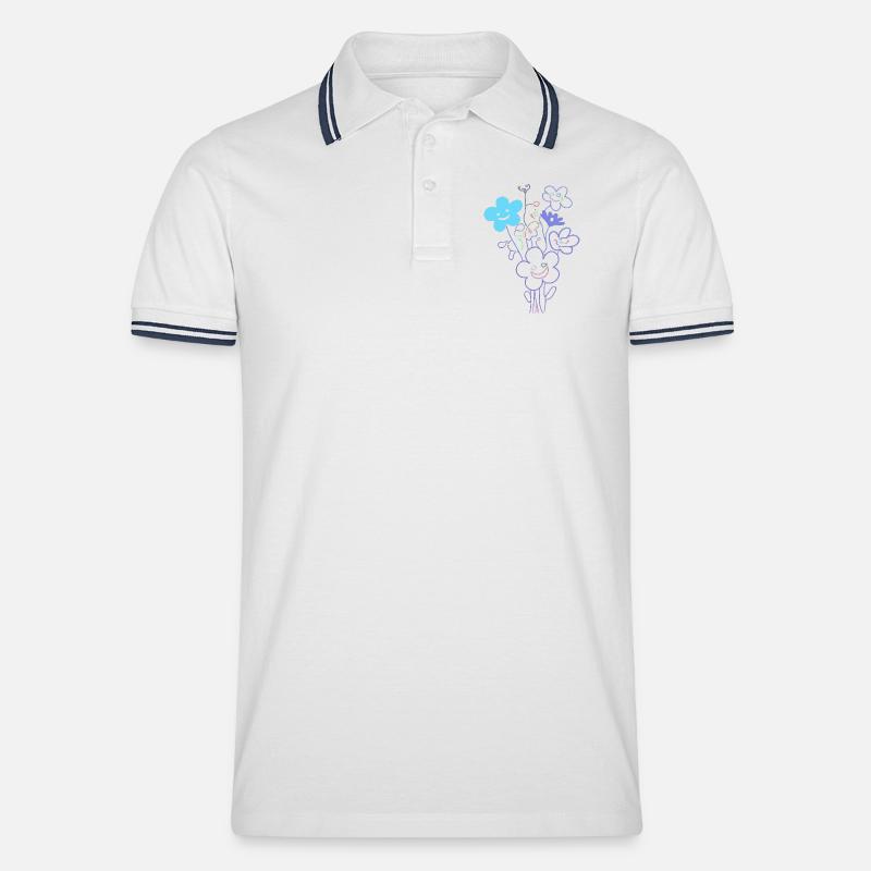 Fröhliche Blumen mit Neonlinien - Männer Tipped Poloshirt - Weiß/Navy