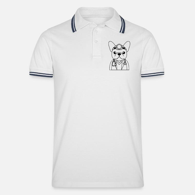 Frenchie Arzt Stethoskop Outline - Männer Tipped Poloshirt - Weiß/Navy