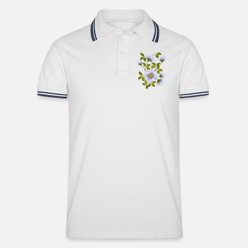 Blumen - Männer Tipped Poloshirt - Weiß/Navy