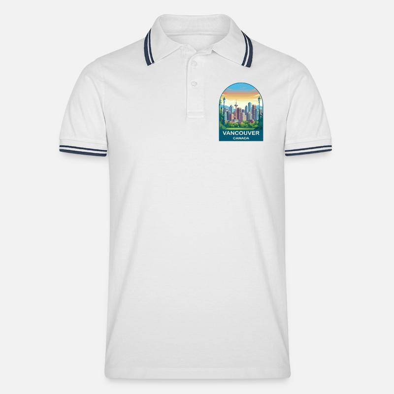 Vancouver Canada Harbour Centre Reisekunst - Männer Tipped Poloshirt - Weiß/Navy