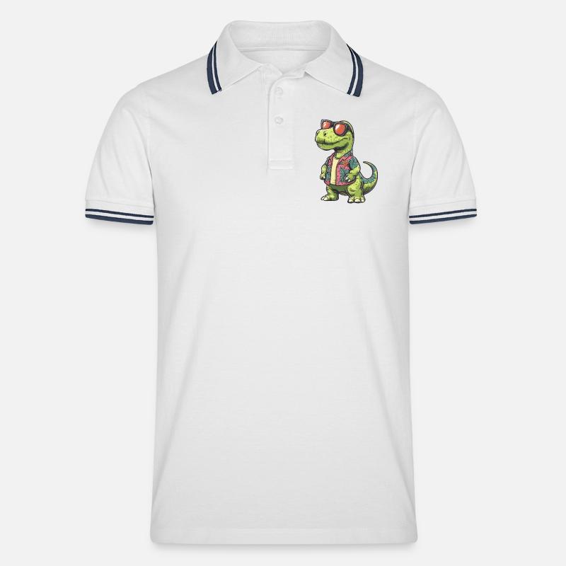 Dinosaurier brontosaurus Comic Urlaub - Männer Tipped Poloshirt - Weiß/Navy