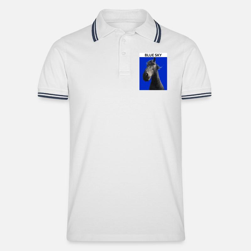 Blauer Himmel und Pferd - Männer Tipped Poloshirt - Weiß/Navy