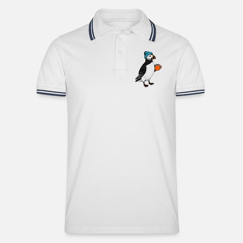 Kaffee Puffin - Männer Tipped Poloshirt - Weiß/Navy