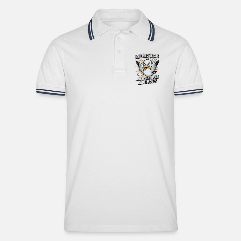 Ich erledige das  Möwe Witziger Vogel - Männer Tipped Poloshirt - Weiß/Navy