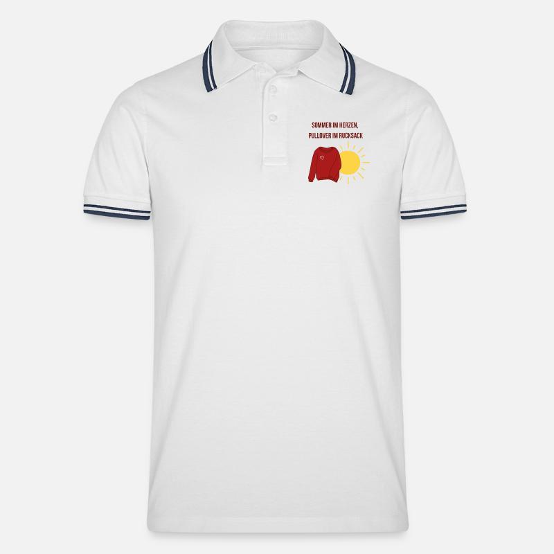 Sommer im Herzen, Pullover im Rucksack - Männer Tipped Poloshirt - Weiß/Navy
