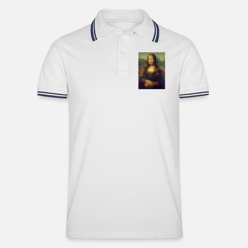 Mona Lisa 8 bit pixel pittura Leonardo da Vinci - Polo per uomo - bianco/navy