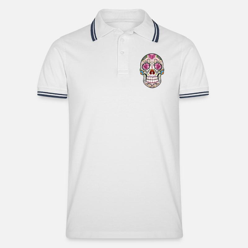 Mexican Sugar Skull, day of the dead - Polo tipped Homme - blanc/marine