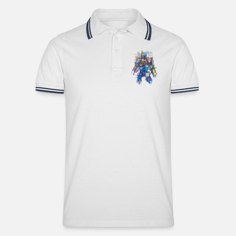 Cyber Android Abstrakt - Männer Tipped Poloshirt - Weiß/Navy