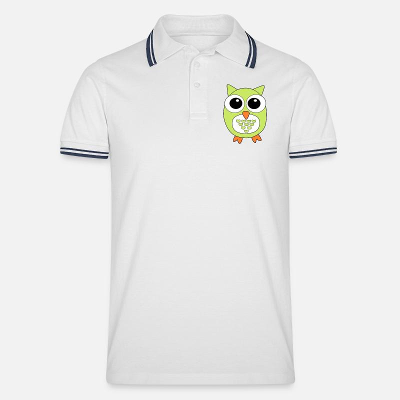 Eule grüne Eule - Männer Tipped Poloshirt - Weiß/Navy