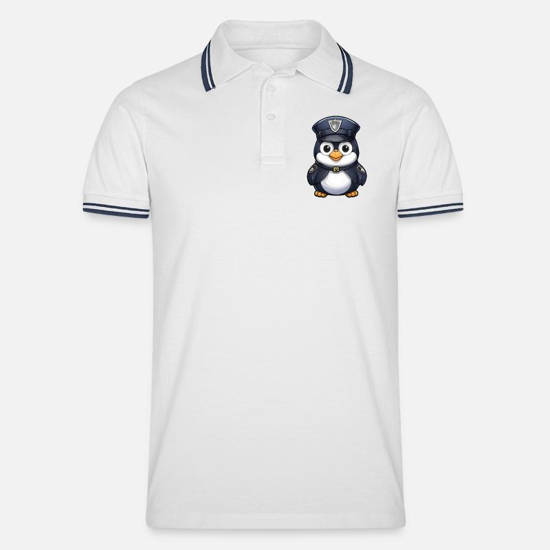 Polizei Pinguin - Männer Tipped Poloshirt - Weiß/Navy