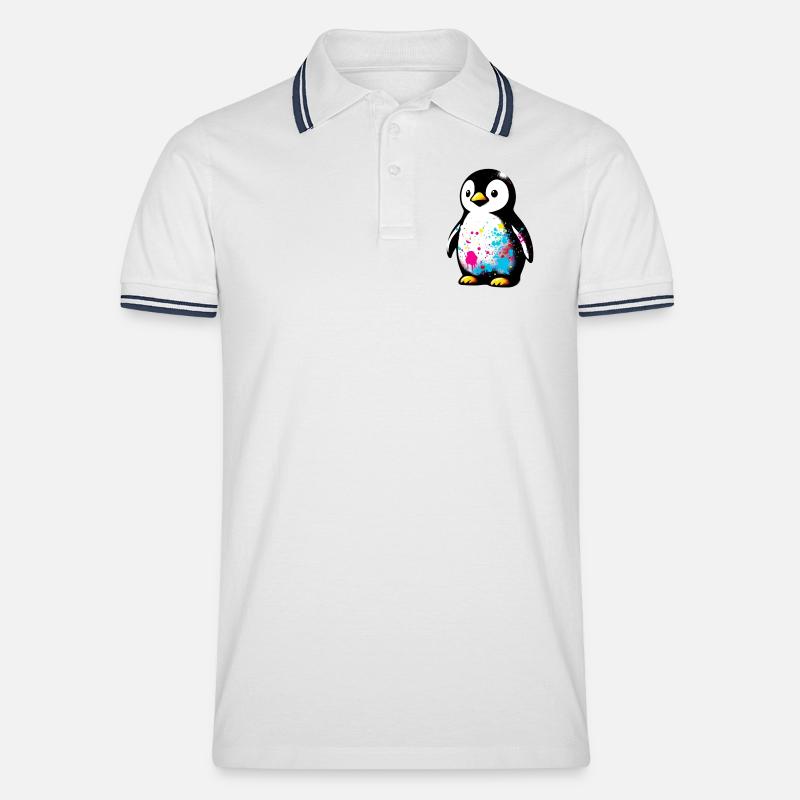 Pinguin - Männer Tipped Poloshirt - Weiß/Navy