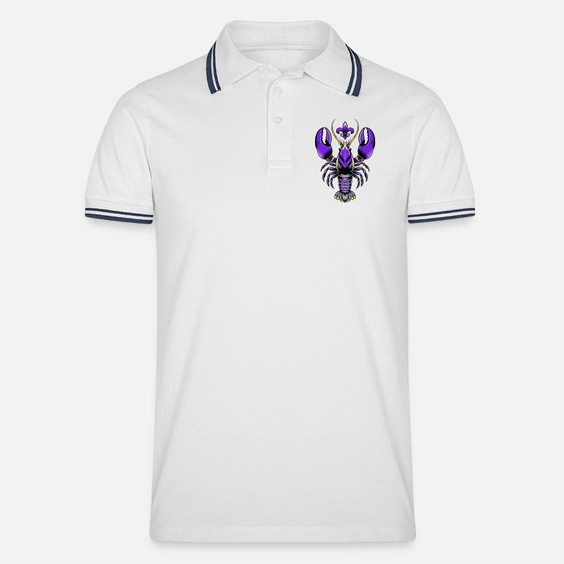 Mardi Gras Languste mit Fleur-de-Lis Design - Männer Tipped Poloshirt - Weiß/Navy