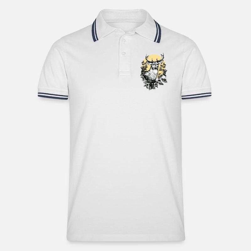 Hirsch - Männer Tipped Poloshirt - Weiß/Navy