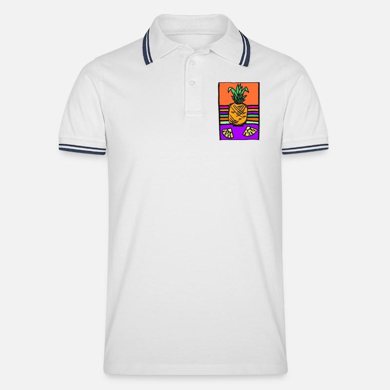 Pineapple Neon Illustration - Männer Tipped Poloshirt - Weiß/Navy
