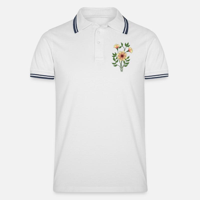Blumen - Männer Tipped Poloshirt - Weiß/Navy