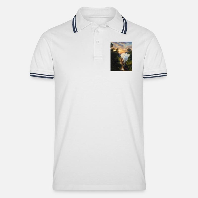 Sunset Dampflokomotive - Männer Tipped Poloshirt - Weiß/Navy
