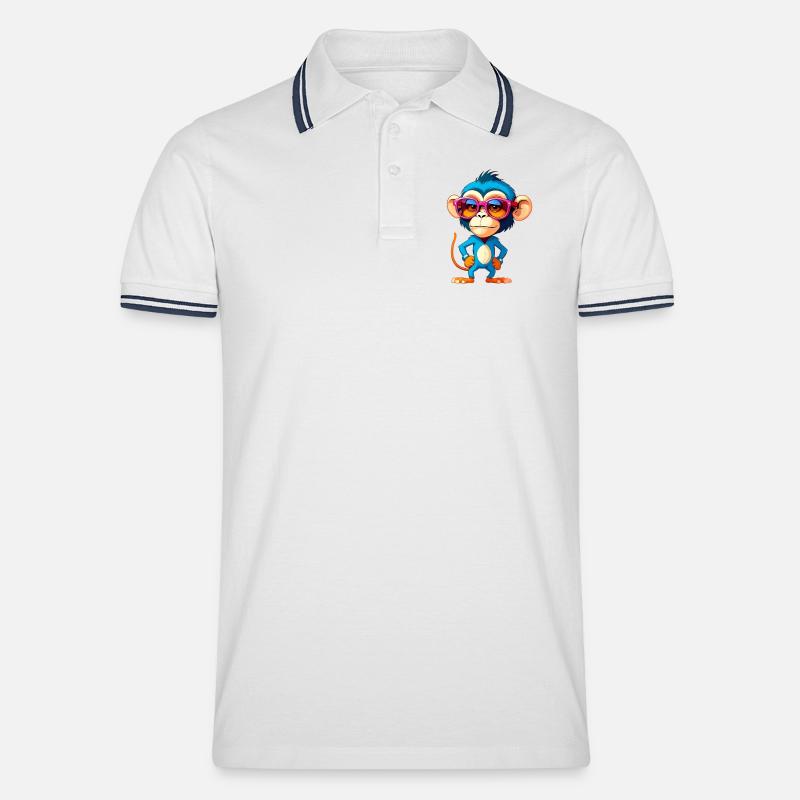 Kunterbunter Affe im Blauem Anzug - Männer Tipped Poloshirt - Weiß/Navy