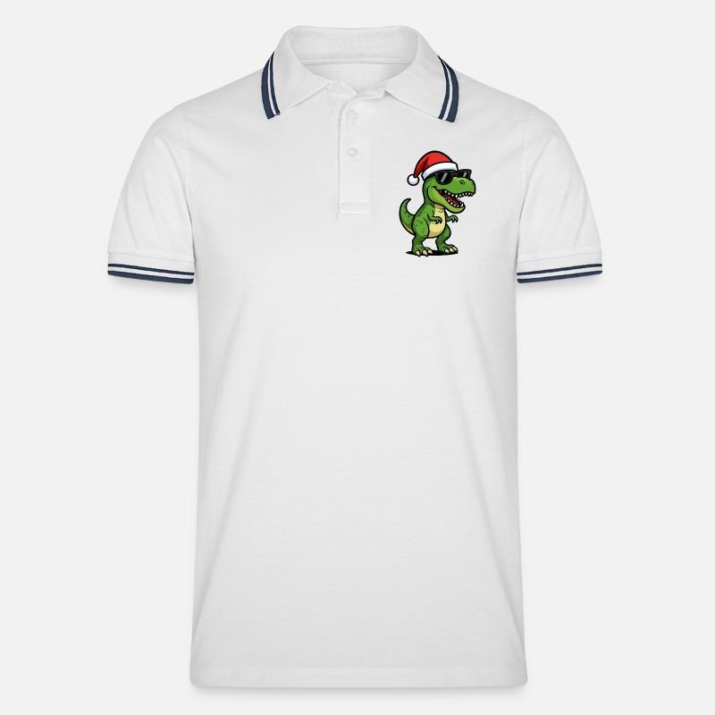 T-Rex Santa mit Sonnenbrille - Männer Tipped Poloshirt - Weiß/Navy