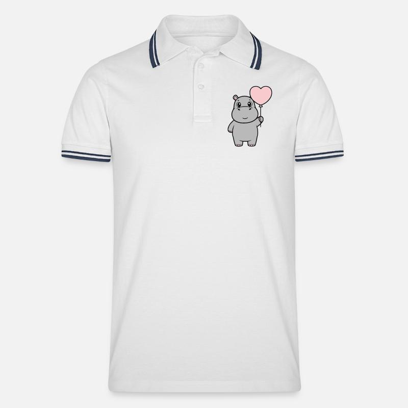 Süßes Nilpferd Herz Ballon Liebe - Männer Tipped Poloshirt - Weiß/Navy