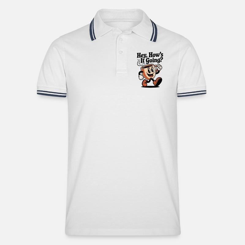 Laufender Kaffeebecher Mascot - Männer Tipped Poloshirt - Weiß/Navy