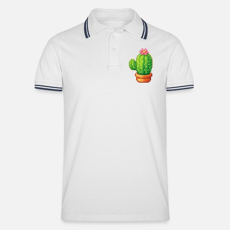 Cactus pixel avec fleur - Polo tipped Homme - blanc/marine