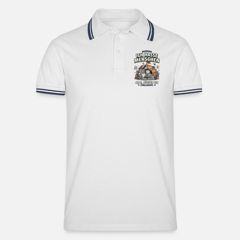 Ich hasse Menschen Humor Spruch - Männer Tipped Poloshirt - Weiß/Navy