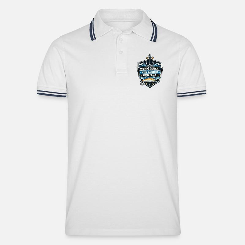 Fischerabzeichen Geduld-Spruch Motivation - Männer Tipped Poloshirt - Weiß/Navy